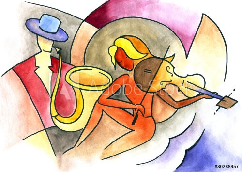 Abstract art design with violinist and trumpeter - 901146448