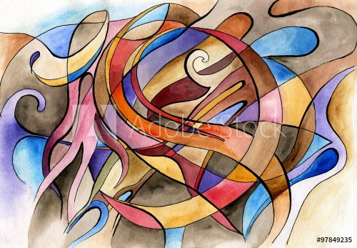 Abstract artwork with different shapes and lines