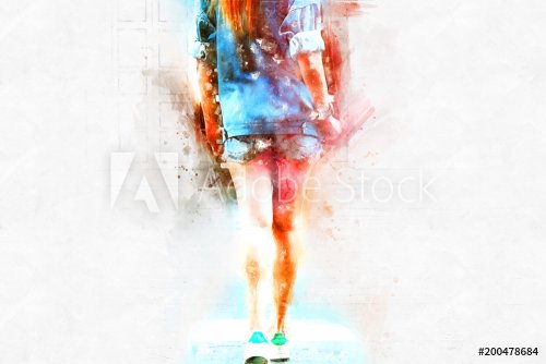  Abstract beautiful women fashion on watercolor painting background