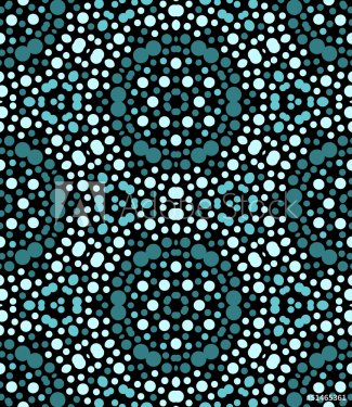 Abstract blue dots on black kaleidoscopic seamless pattern