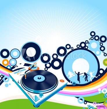 abstract design with turntable and rainbow
