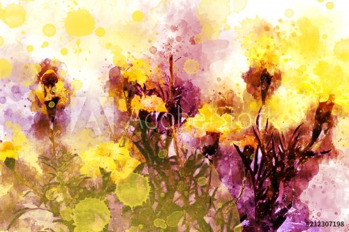 Abstract flower painting with splash of watercolor. It can be used for background.