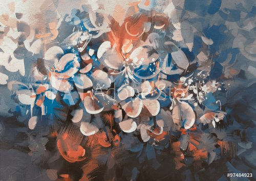 abstract flowers painting with vintage style color