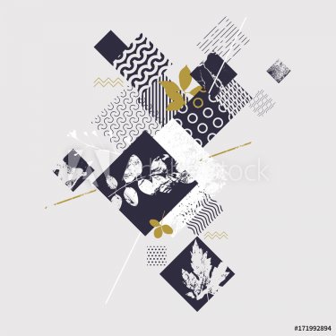 Abstract geometric composition with botanical elements - 901151443