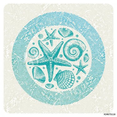 Abstract vector illustration with hand drawn sea fauna - 900519760