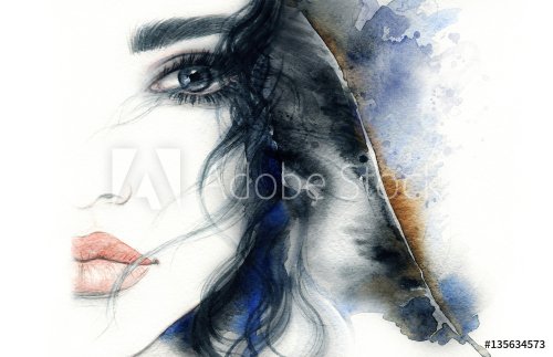 Abstract woman face. Fashion illustration. Watercolor painting - 901153623