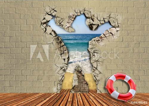 Access to the beach through the wall.