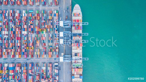 Aerial top view container cargo ship, Business import export logistic and tra... - 901152627