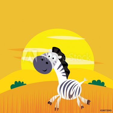 Africa animals: Cute cartoon africa zebra in the wild savanna
