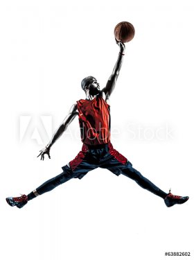 african man basketball player jumping dunking silhouette - 901141860