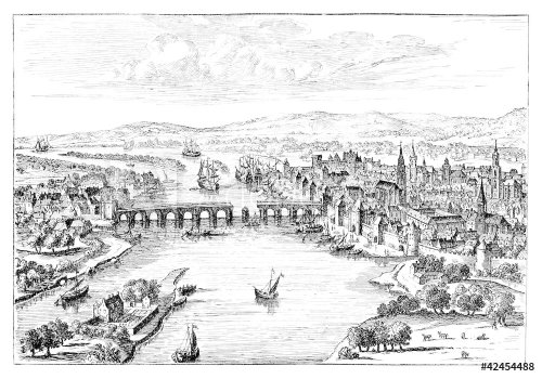 Ancient View of  a City (Rouen) - 16th century