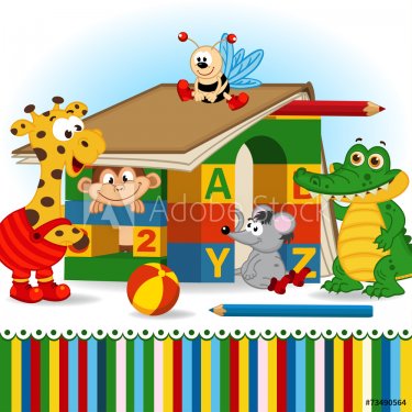 animals built house out of baby blocks - vector, eps