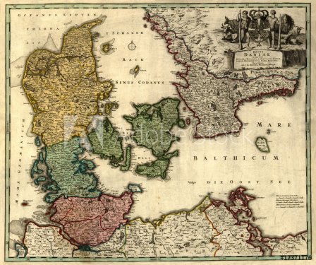 Antique map of Denmark (18 centuries, Latin language). - 900431617