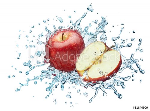Apple in spray of water. - 900634789