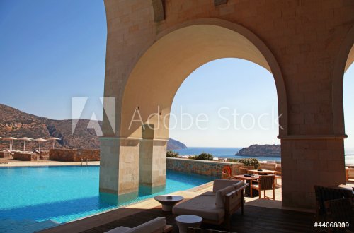 arch pool terrace on summer resort (Greece) - 901145564