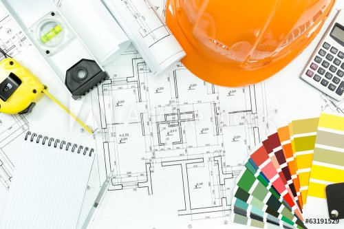 Architectural background with work tools - 901142527