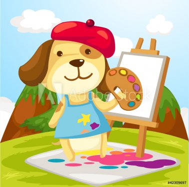 Artist dog painting