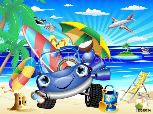 Auto Cartoon Vacanze e Viaggi-Cartoon Car Beach Background - 900469196