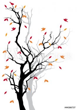 Autumn tree with falling leaves, vector