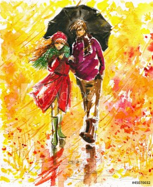 Autumn walk-watercolors - 901148633