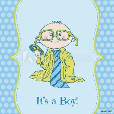 Baby Boy Shower and Arrival Card - with place for your text in v