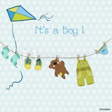Baby Boy Shower or Arrival Card with place for your text in vect - 900600934