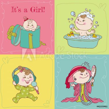 Baby Girl Arrival Card or Baby Shower Card - in vector - 900539672
