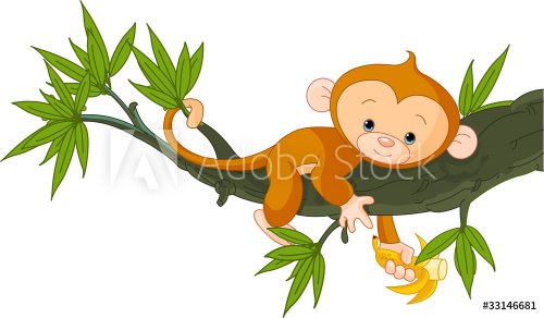 Baby monkey on a tree - 901139771