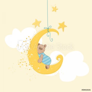 Baby Shower or Arrival Card - Sleeping Baby Bear