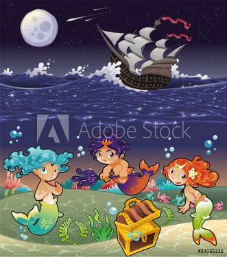 Baby Sirens under the sea.Vector illustration.