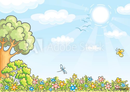 Background with a tree and flowers