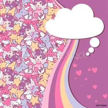Background with doodle. Vector cute kawaii illustration.