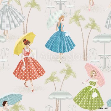 Background with women walking with parasols