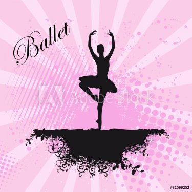 Ballerina silhouette on pink floral background