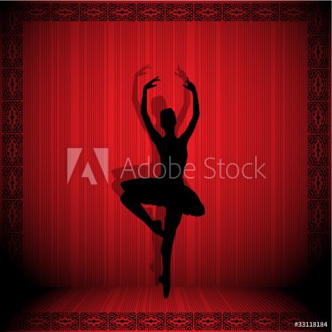 Ballerina silhouette on red background