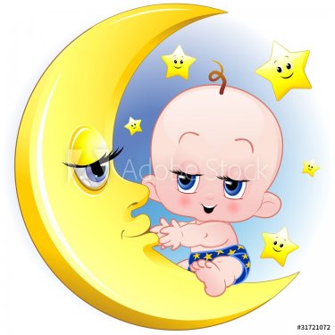 Bambino Neonato e Luna Cartoon-Baby with Moon-Vector - 900640603