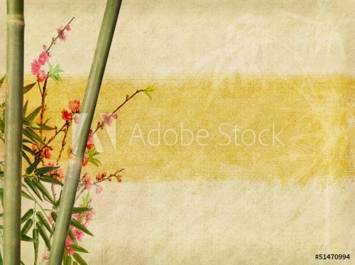 bamboo on old grunge paper texture background - 901138489