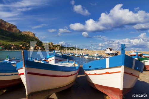 Barche e pescherecci nel porticciolo di Sferracavallo in Sicilia - 900489789