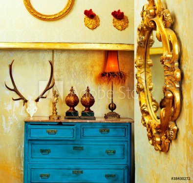 baroque grunge vintage house with blue drawer