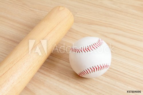 Baseball and bat with wood background - 900323335