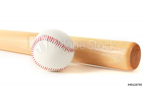 baseball ball and bat isolated on white - 900452855