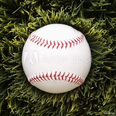 baseball resting in grass. - 900452856