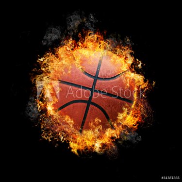 Basketball on fire isolated on black background - 900015200