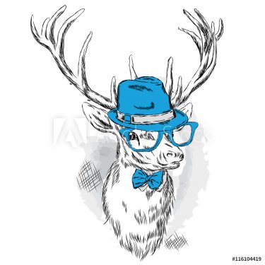Beautiful deer in a hat, sunglasses and a tie. Vector illustration for a card... - 901147695