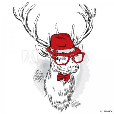 Beautiful deer in a hat, sunglasses and a tie. Vector illustration for a card... - 901147696