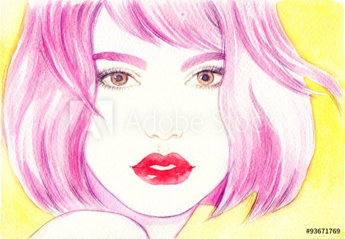 Beautiful face. woman portrait. abstract watercolor .fashion background - 901147818