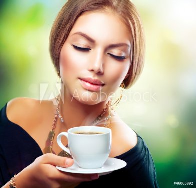 Beautiful Girl Drinking Tea or Coffee - 900859002