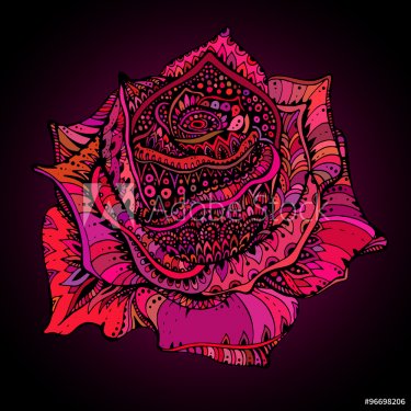 Beautiful hand drawn ornate rose flower in doodle style