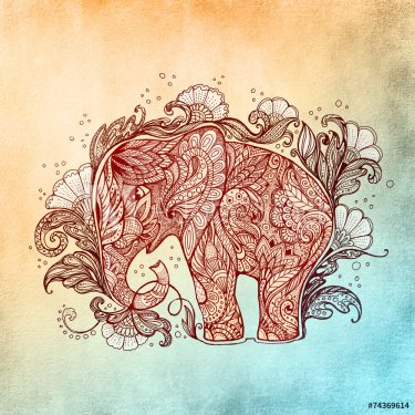 Beautiful hand-painted elephant with floral ornament