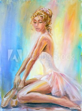 Beautiful sitting ballerina. Oil painting. - 901142968